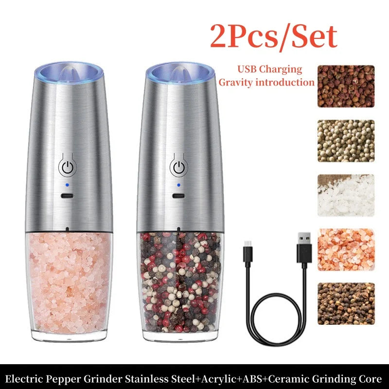 Gravity Electric Salt & Pepper Grinder – USB Rechargeable Automatic Spice Mill with Ceramic Burr