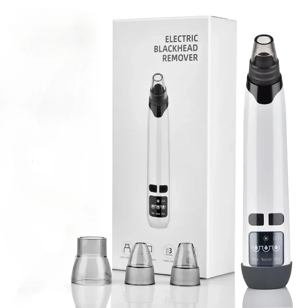 Electric Blackhead Remover Vacuum – USB Rechargeable Pore Cleaner with 3 Suction Levels & 5 Heads | Acne Extractor & Deep Facial Cleansing Tool