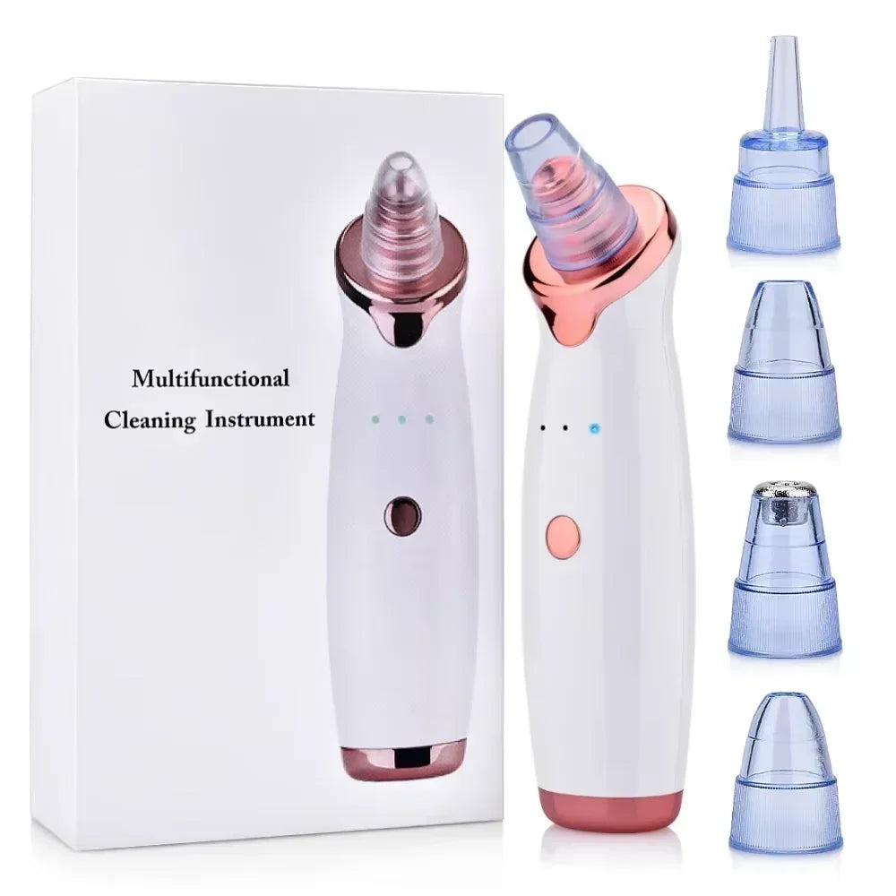 Electric Blackhead Remover Vacuum – USB Rechargeable Pore Cleaner with 3 Suction Levels & 5 Heads | Acne Extractor & Deep Facial Cleansing Tool