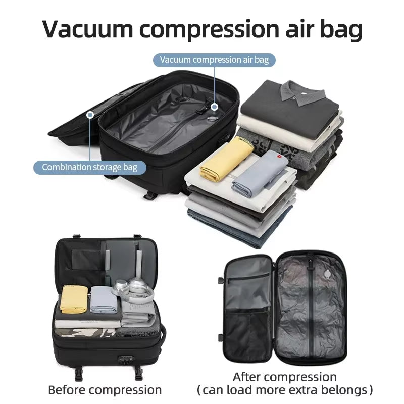 Vacuum Compression Travel Backpack – 17” Laptop, Expandable Large Capacity, Waterproof Business & Hiking Backpack