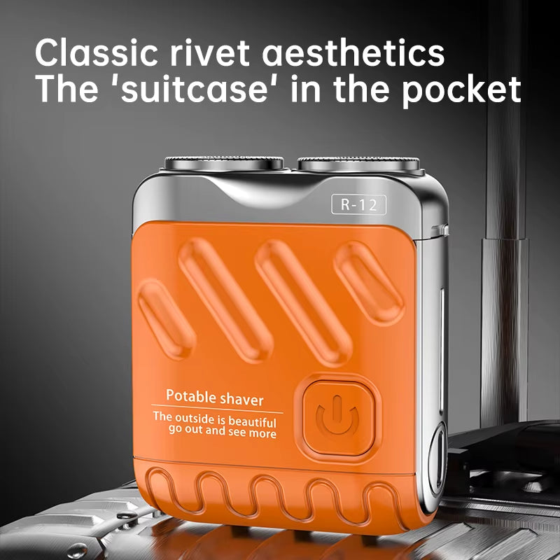 Mini Electric Dual-Head Shaver | Waterproof Type-C Rechargeable Travel Razor | High-Speed Rotary Beard & Hair Trimmer for Men