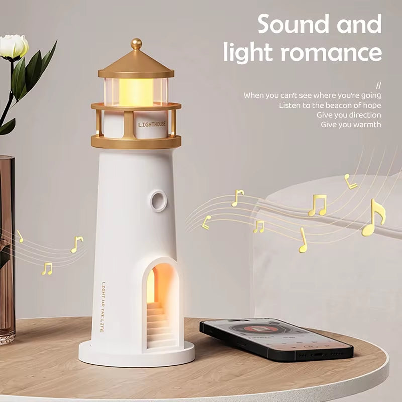 Moon Projection Lighthouse Night Light – Rechargeable Ambient Lamp with Motion Sensor, Remote Control & Bluetooth Speaker