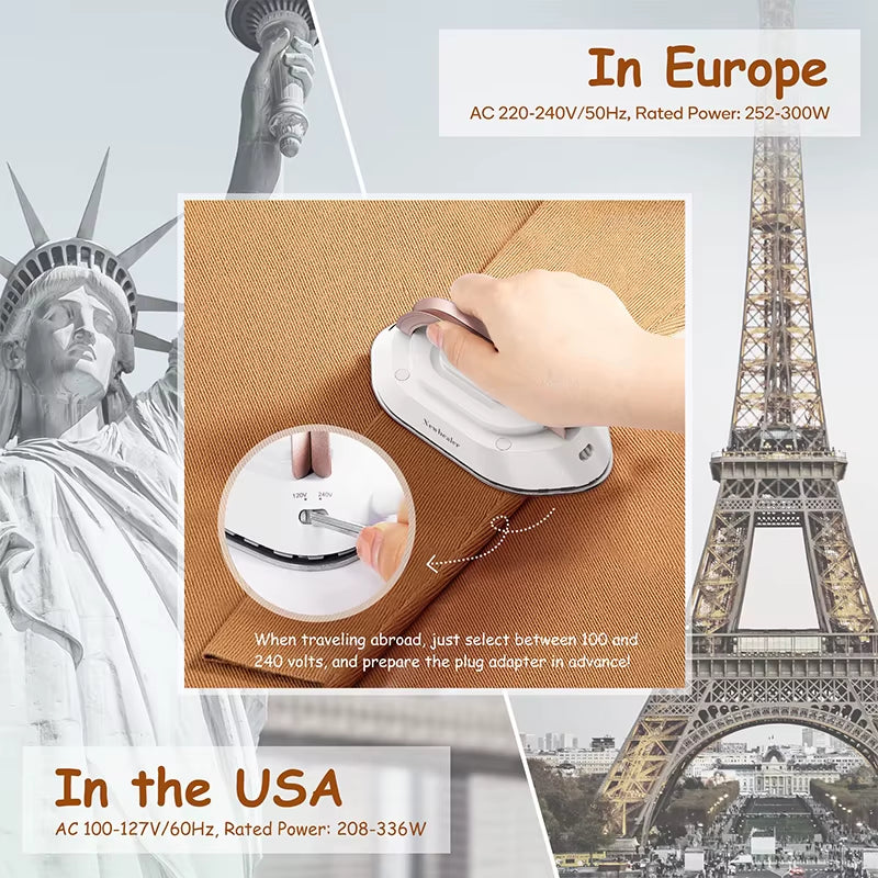 Dual-Voltage Mini Travel Iron – 30s Fast Heat Press, Lightweight Portable Dry Iron with Nonstick Ceramic Soleplate, 120V/220V for Home, Crafting & Travel