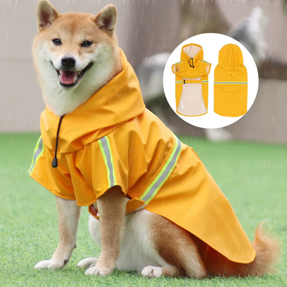 Large Dog Raincoat Cape Style – Windproof & Waterproof Hooded Pet Raincoat with Reflective Stripe