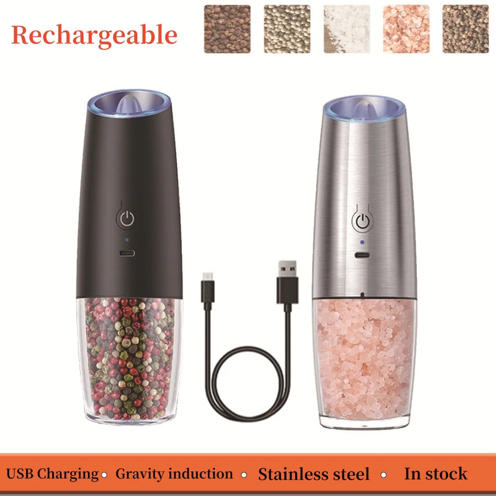 Gravity Electric Salt & Pepper Grinder – USB Rechargeable Automatic Spice Mill with Ceramic Burr