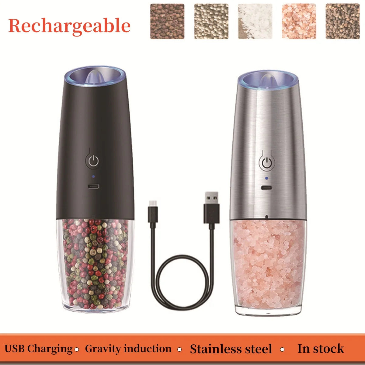 Gravity Electric Salt & Pepper Grinder – USB Rechargeable Automatic Spice Mill with Ceramic Burr