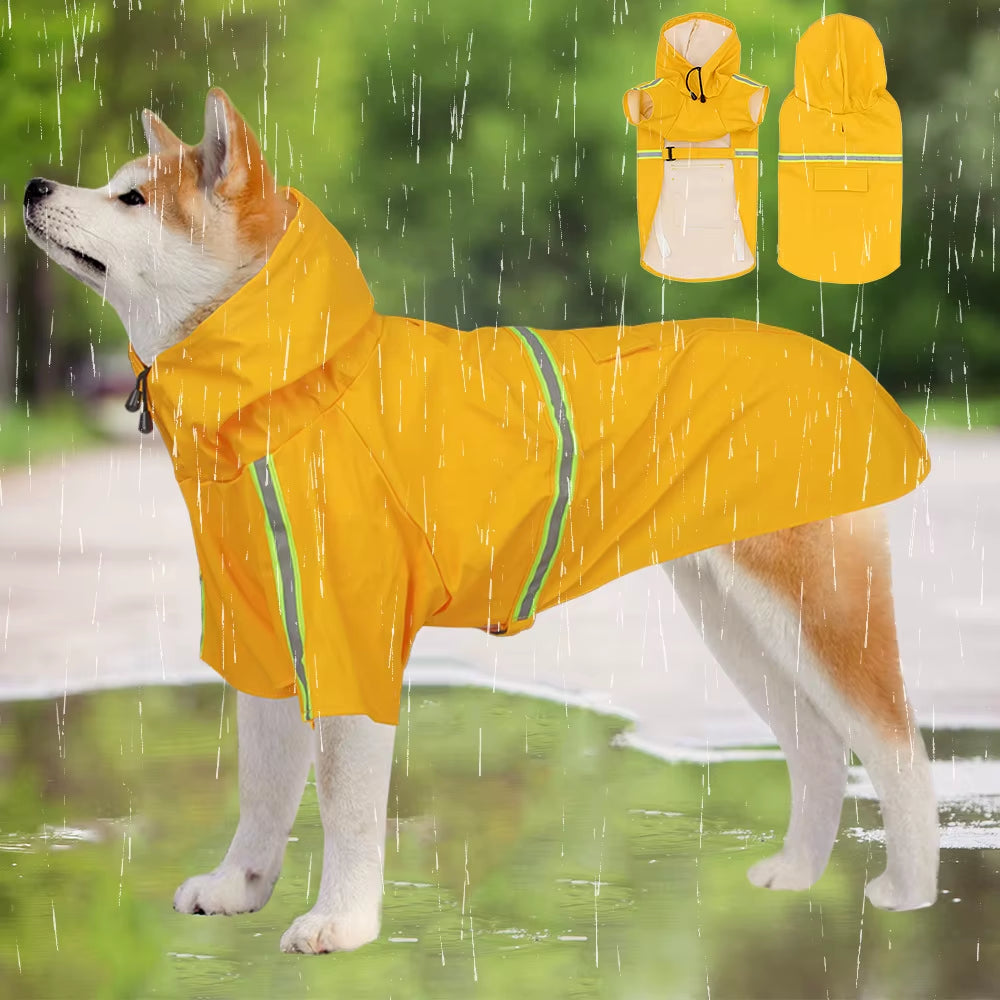 Large Dog Raincoat Cape Style – Windproof & Waterproof Hooded Pet Raincoat with Reflective Stripe
