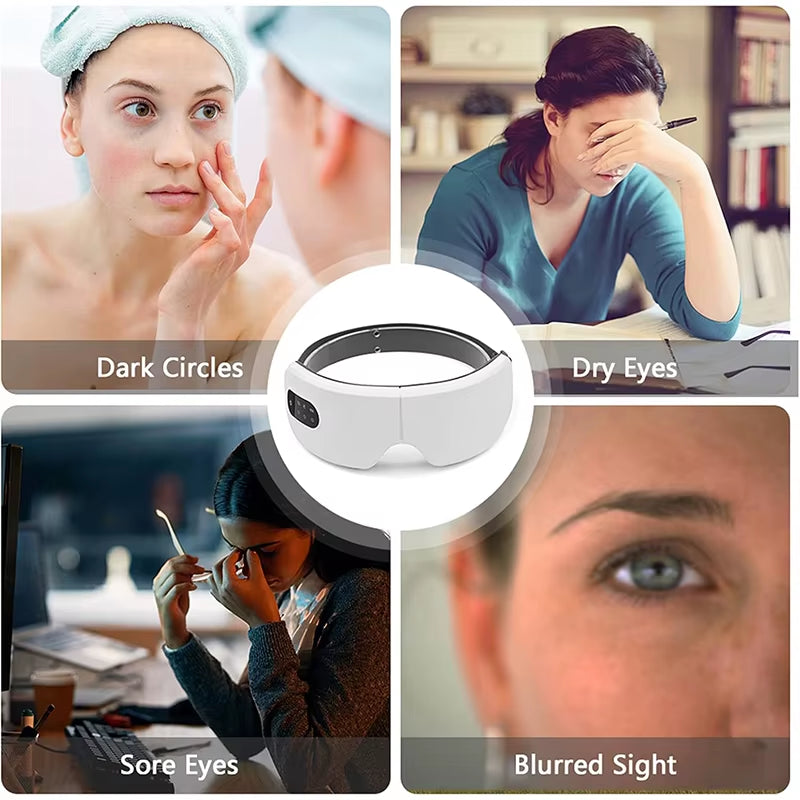 Smart 4D Eye Massager with Hot Compress (42°C), Airbag Vibration, Bluetooth Music & 4 Modes – Foldable Rechargeable