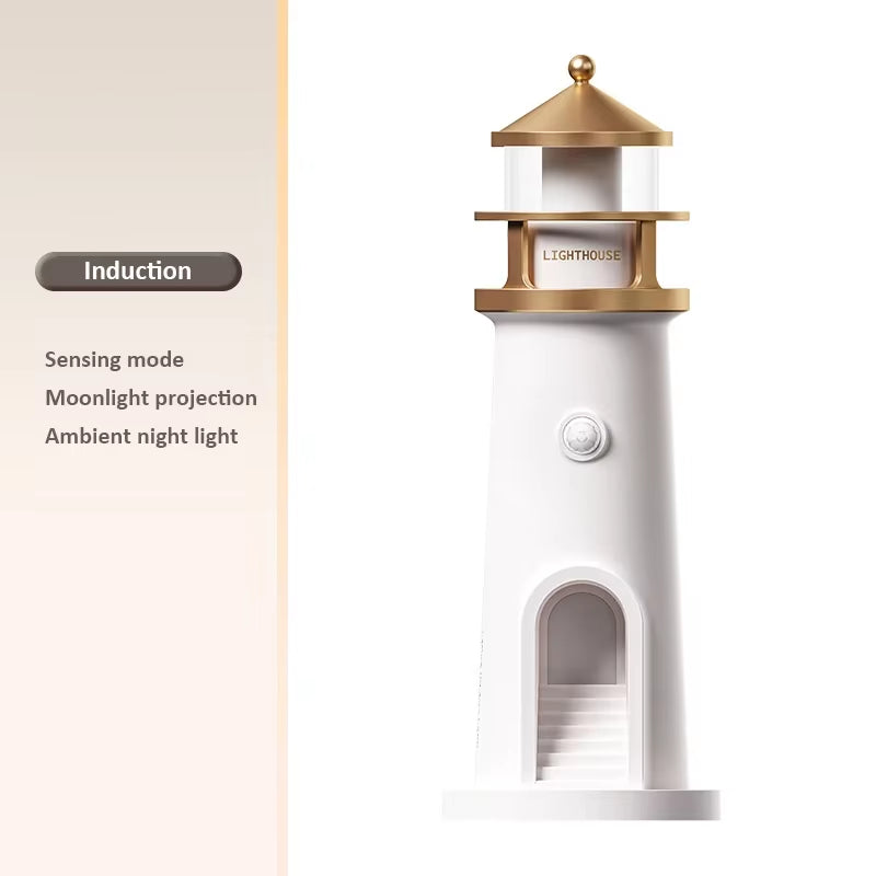 Moon Projection Lighthouse Night Light – Rechargeable Ambient Lamp with Motion Sensor, Remote Control & Bluetooth Speaker