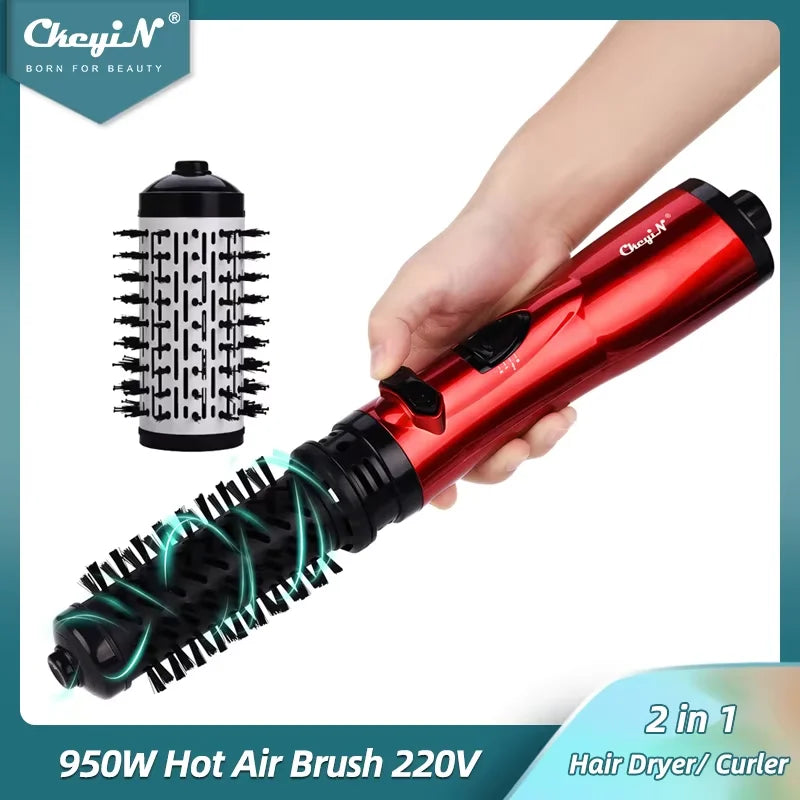 2-in-1 Auto Rotating Hair Dryer Brush – Ionic Hot Air Spin Brush for Curling, Straightening & Volumizing