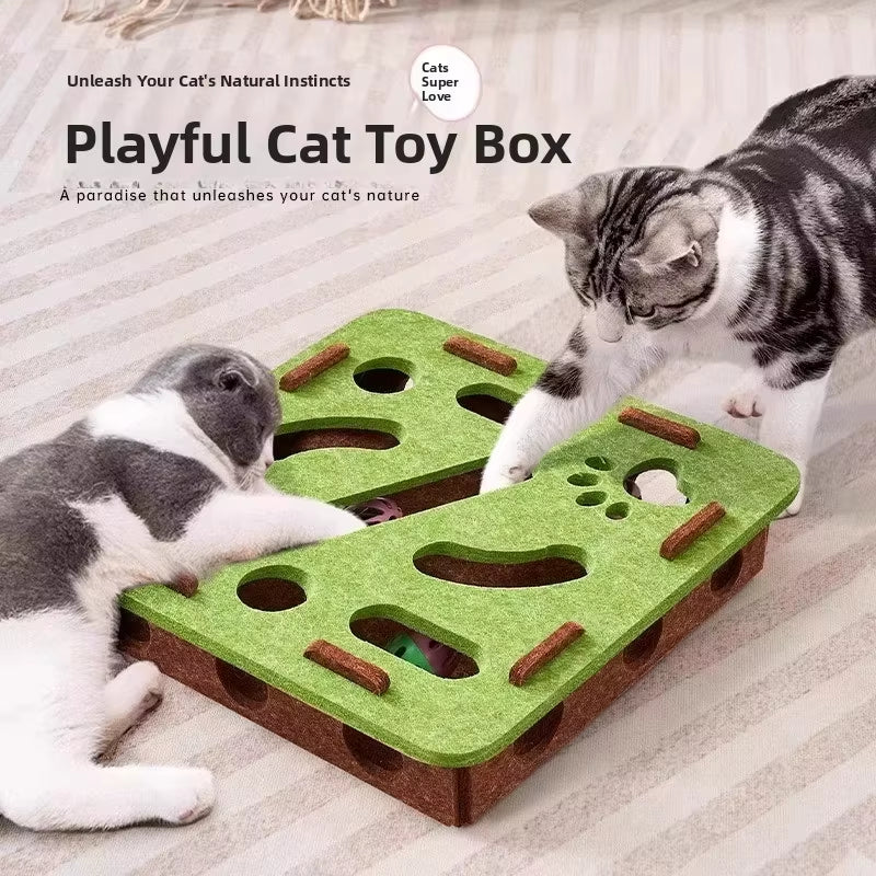 Cat Puzzle Felt Toy Box with Ball – Interactive Indoor Exercise & Hunting Toy for Cats