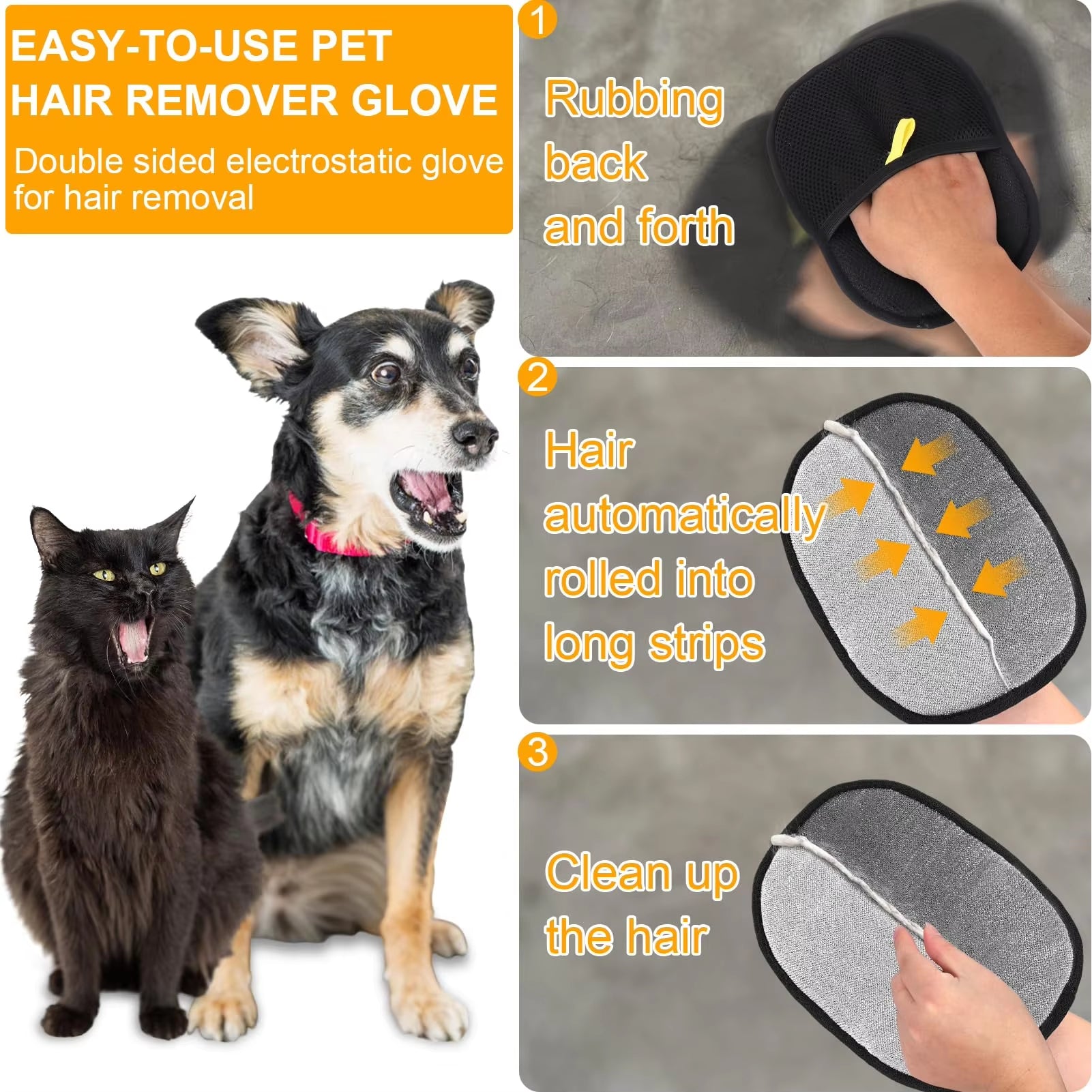 Double-Sided Pet Grooming Hair Remover Glove – Electrostatic Fur Removal for Cats & Dogs, Washing & Bathing Glove