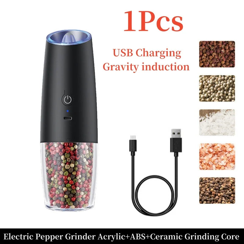 Gravity Electric Salt & Pepper Grinder – USB Rechargeable Automatic Spice Mill with Ceramic Burr