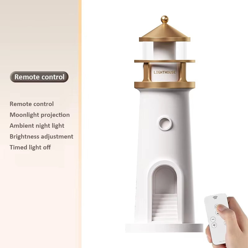 Moon Projection Lighthouse Night Light – Rechargeable Ambient Lamp with Motion Sensor, Remote Control & Bluetooth Speaker