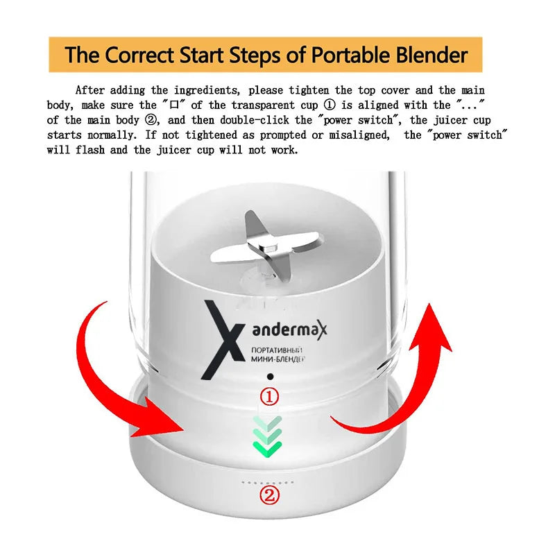 Portable Mini Blender 350ml – USB Rechargeable Electric Juicer Cup with 4 Blades for Smoothies & Fruit Juice