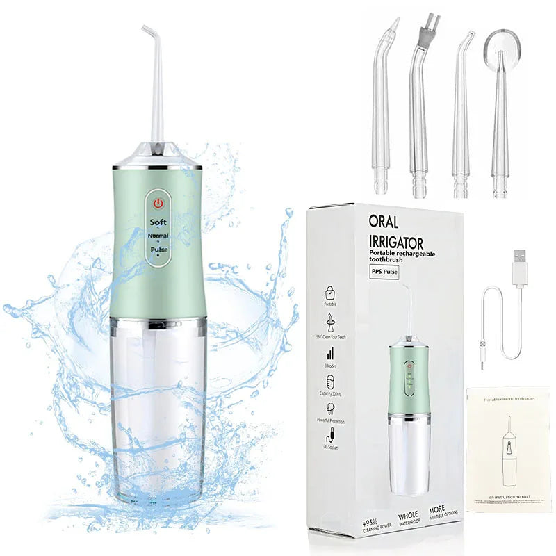 Portable Water Flosser Oral Irrigator – 230ml Rechargeable Dental Water Jet with 4 Nozzles, 3 Modes, IPX7 Waterproof