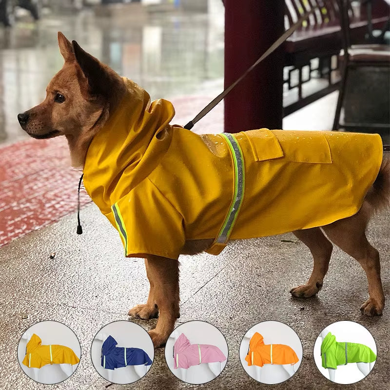 Large Dog Raincoat Cape Style – Windproof & Waterproof Hooded Pet Raincoat with Reflective Stripe
