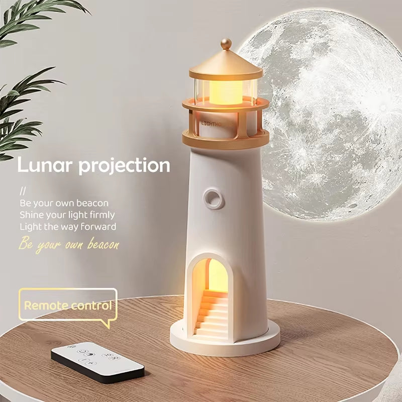 Moon Projection Lighthouse Night Light – Rechargeable Ambient Lamp with Motion Sensor, Remote Control & Bluetooth Speaker