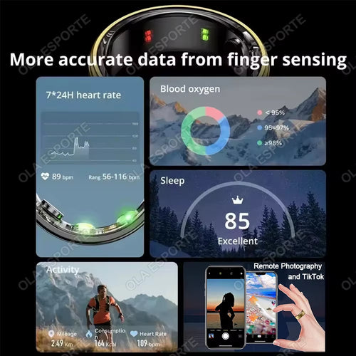 2025 Smart Health Ring – Blood Pressure, Heart Rate & Sleep Monitoring | IP68 & 5ATM Waterproof Multi-Sport Smart Ring