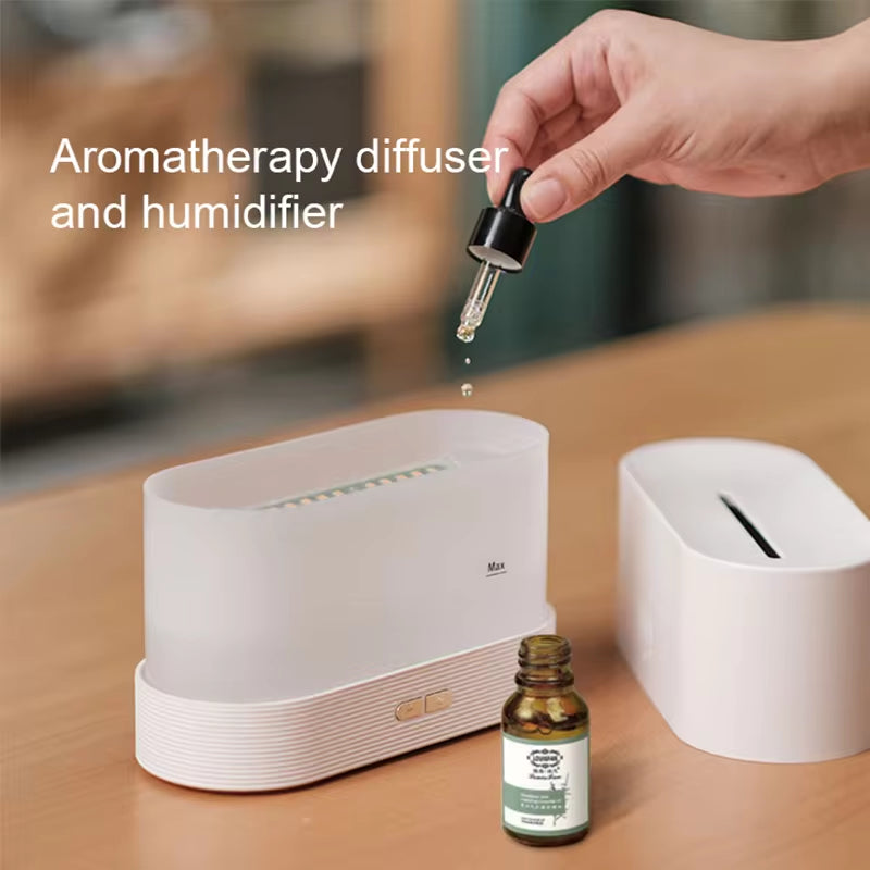 Ultrasonic Aroma Diffuser & Cool Mist Humidifier – 180ml Essential Oil Flame Lamp with LED Ambient Light, USB Powered, Quiet Air Mist Maker for Home & Office