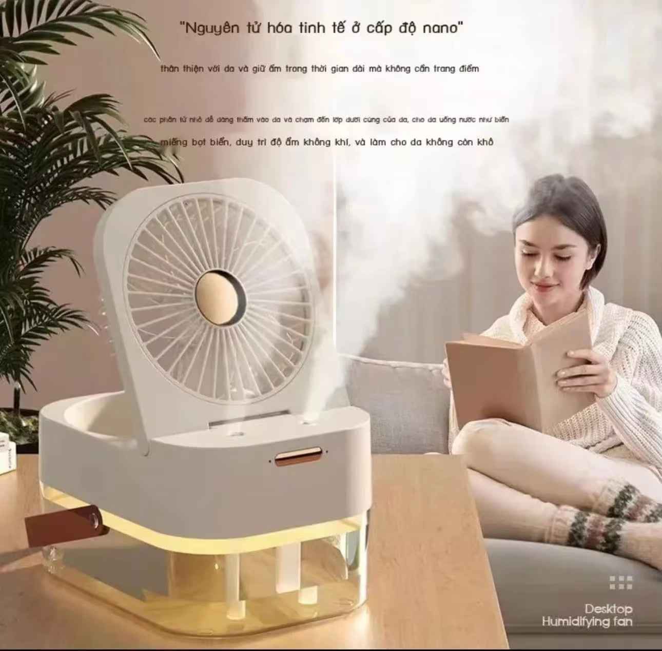 Portable Mini Folding Spray Fan – USB Rechargeable Humidifying Desktop Cooling Fan with Mist Function for Home, Office & Travel