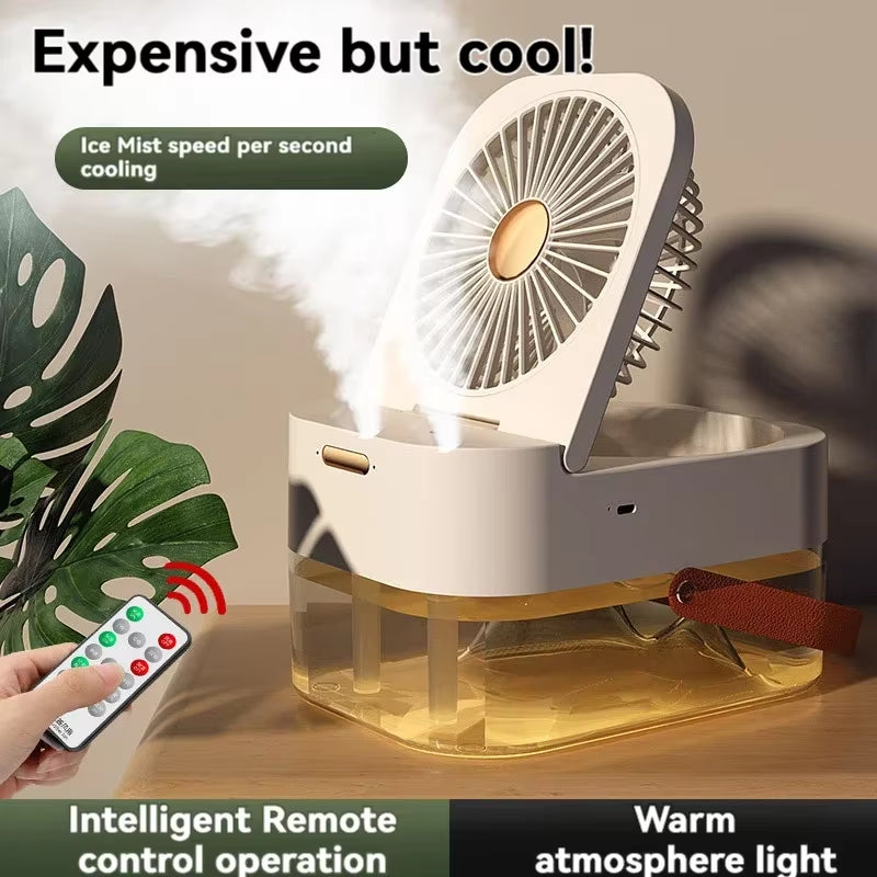 Portable Mini Folding Spray Fan – USB Rechargeable Humidifying Desktop Cooling Fan with Mist Function for Home, Office & Travel