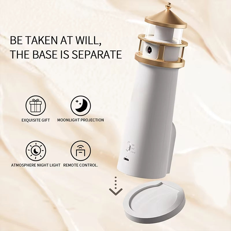 Moon Projection Lighthouse Night Light – Rechargeable Ambient Lamp with Motion Sensor, Remote Control & Bluetooth Speaker