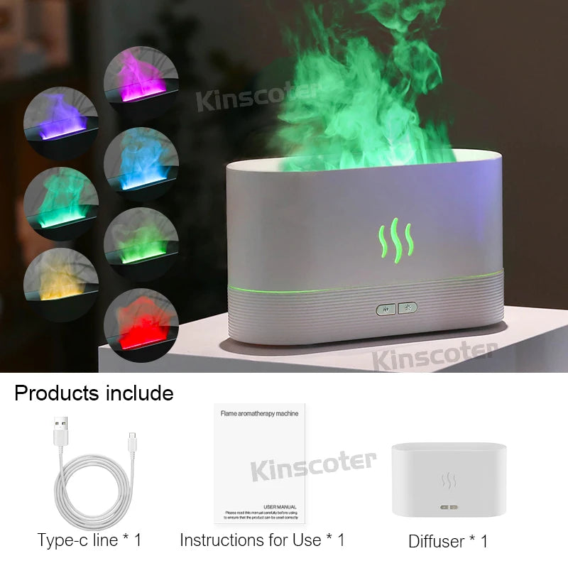 Ultrasonic Aroma Diffuser & Cool Mist Humidifier – 180ml Essential Oil Flame Lamp with LED Ambient Light, USB Powered, Quiet Air Mist Maker for Home & Office