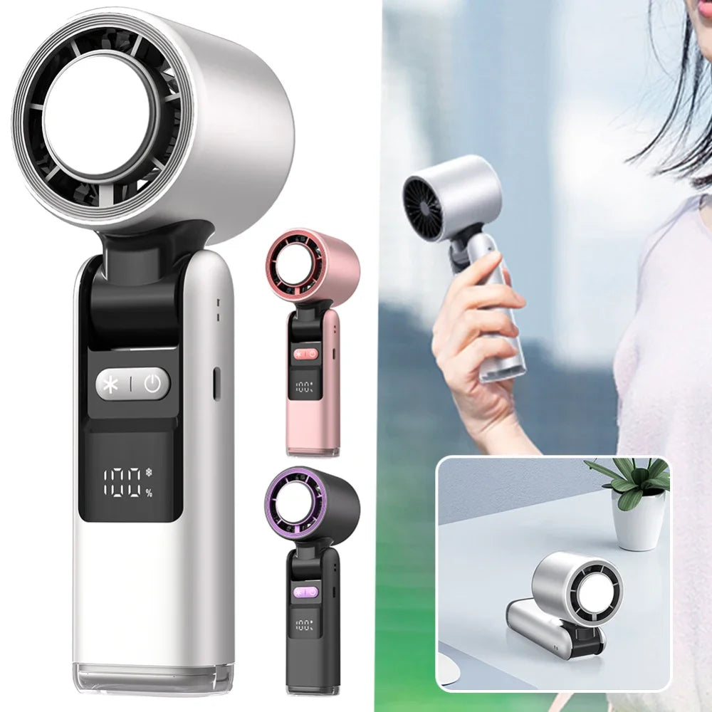 Super Mini Turbo Handheld Fan – 100-Speed Digital Display, 4000mAh Rechargeable Battery, USB-C Powered Cold Air Turbine Fan for Outdoor, Travel, Office & Camping