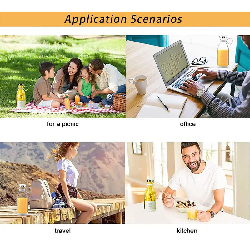 Portable Mini Blender 350ml – USB Rechargeable Electric Juicer Cup with 4 Blades for Smoothies & Fruit Juice