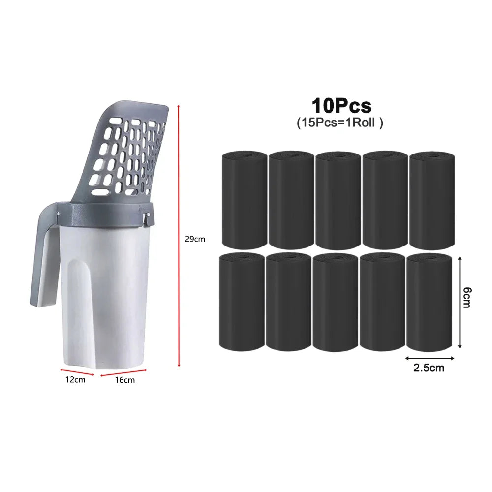 Cat Litter Scoop with Refill Bags – Large Capacity Self-Cleaning Litter Shovel with Waste Holder