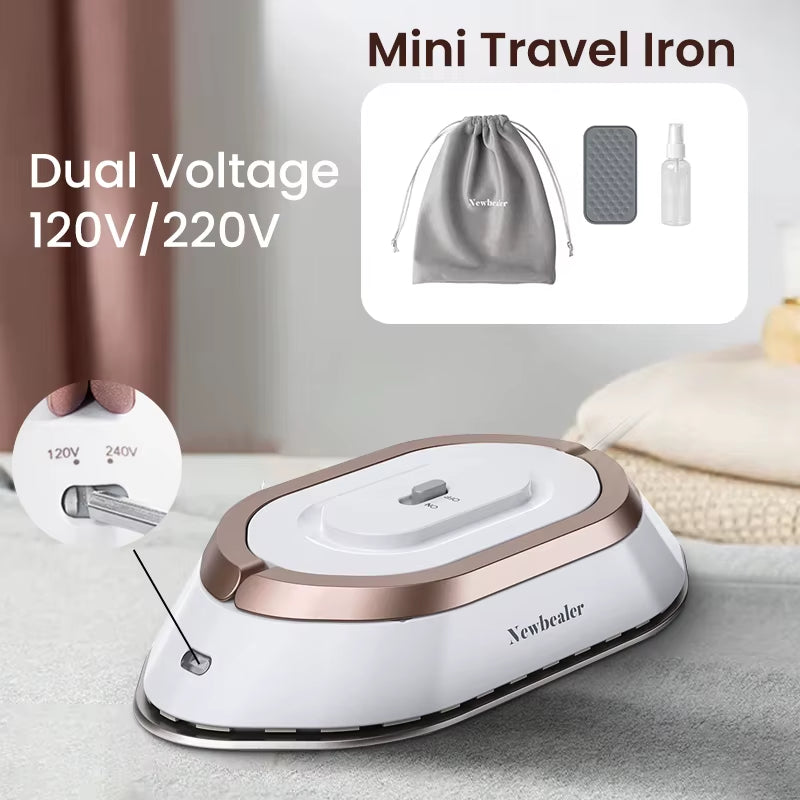 Dual-Voltage Mini Travel Iron – 30s Fast Heat Press, Lightweight Portable Dry Iron with Nonstick Ceramic Soleplate, 120V/220V for Home, Crafting & Travel