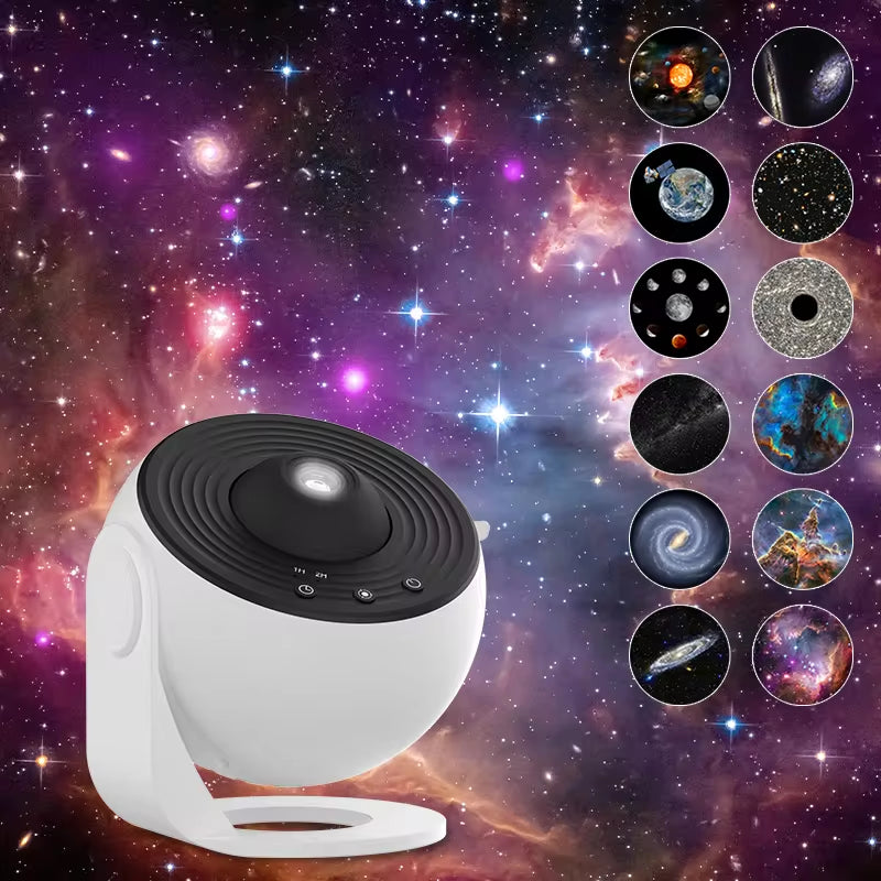 12-in-1 Galaxy Projector Night Light – HD Planetarium Star Projector with 360° Rotation, Replaceable Film Discs, Type-C Powered Starry Sky Lamp for Kids Bedroom & Gift Decor