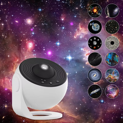 12-in-1 Galaxy Projector Night Light – HD Planetarium Star Projector with 360° Rotation, Replaceable Film Discs, Type-C Powered Starry Sky Lamp for Kids Bedroom & Gift Decor