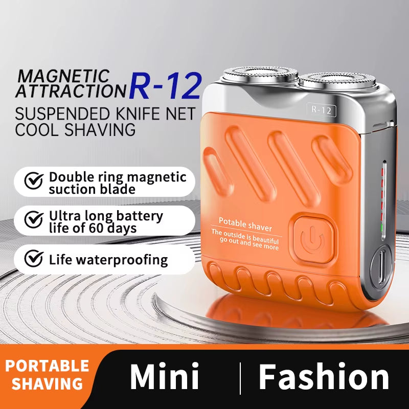 Mini Electric Dual-Head Shaver | Waterproof Type-C Rechargeable Travel Razor | High-Speed Rotary Beard & Hair Trimmer for Men