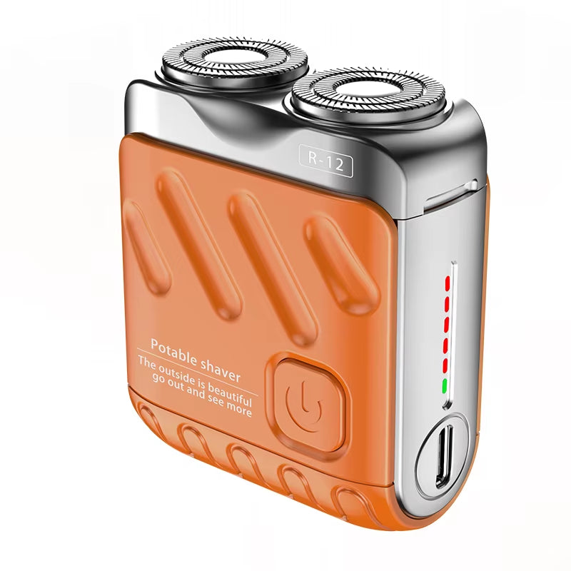 Mini Electric Dual-Head Shaver | Waterproof Type-C Rechargeable Travel Razor | High-Speed Rotary Beard & Hair Trimmer for Men