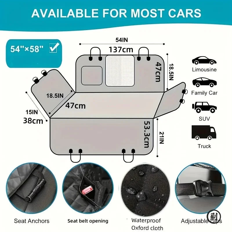 Waterproof Dog Car Seat Cover Hammock – Scratch-Resistant, Non-Slip Back Seat Protector for Pets