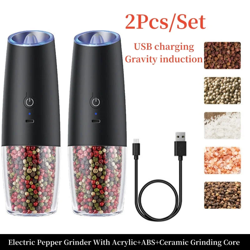 Gravity Electric Salt & Pepper Grinder – USB Rechargeable Automatic Spice Mill with Ceramic Burr