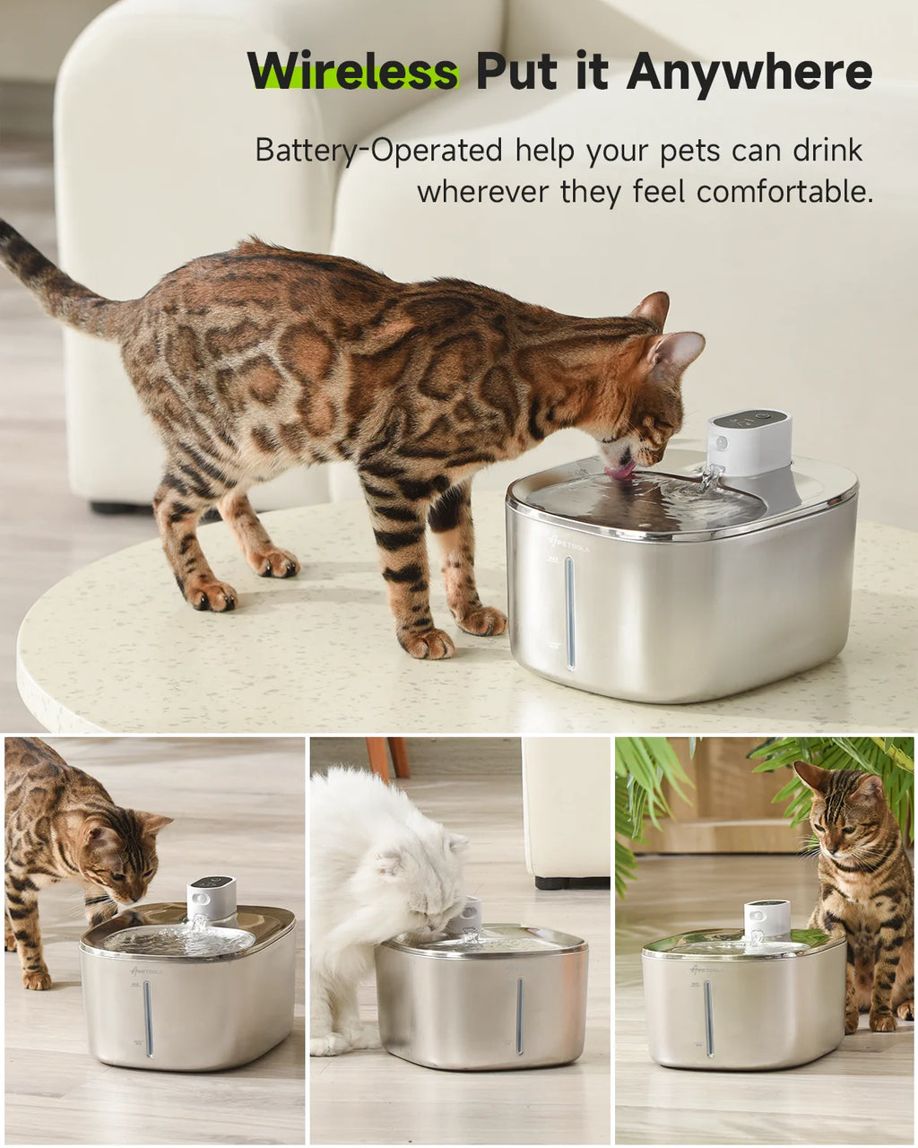 4L Wireless Pet Water Fountain – Stainless Steel Automatic Drinking Fountain with Motion Sensor for Cats & Dogs