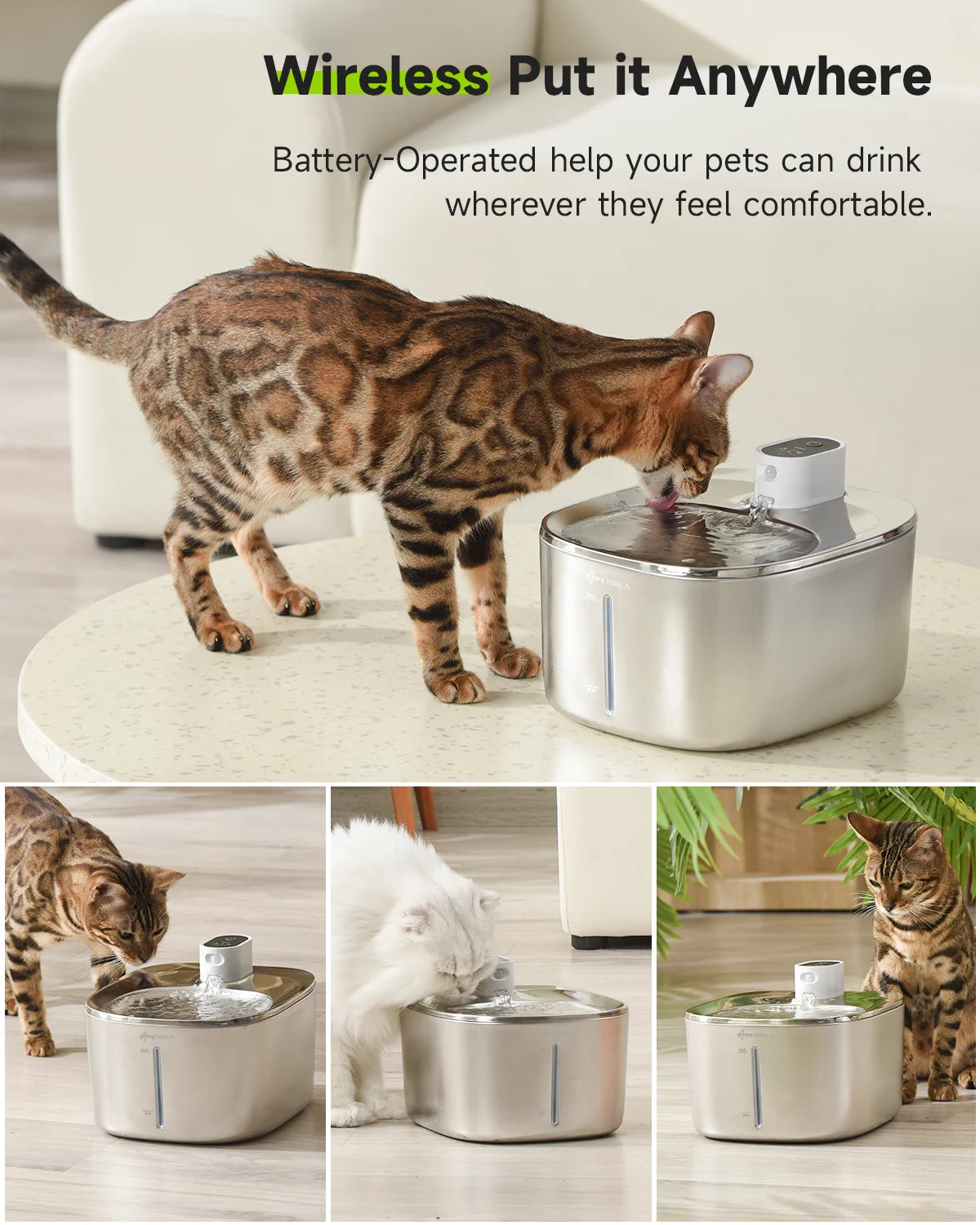 4L Wireless Pet Water Fountain – Stainless Steel Automatic Drinking Fountain with Motion Sensor for Cats & Dogs