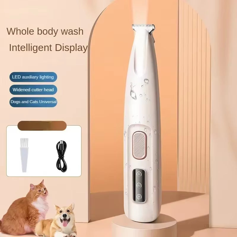 Pet Paw Trimmer with LED Light – Fully Waterproof Low-Noise Grooming Clipper with LED Display & 18mm Wide Blade