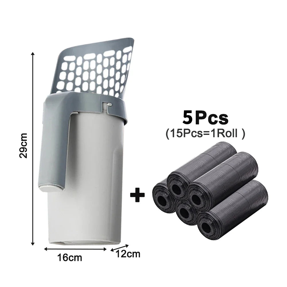 Cat Litter Scoop with Refill Bags – Large Capacity Self-Cleaning Litter Shovel with Waste Holder
