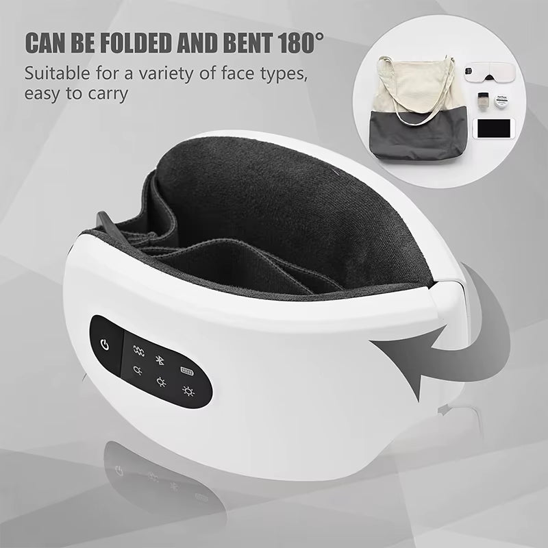 Smart 4D Eye Massager with Hot Compress (42°C), Airbag Vibration, Bluetooth Music & 4 Modes – Foldable Rechargeable