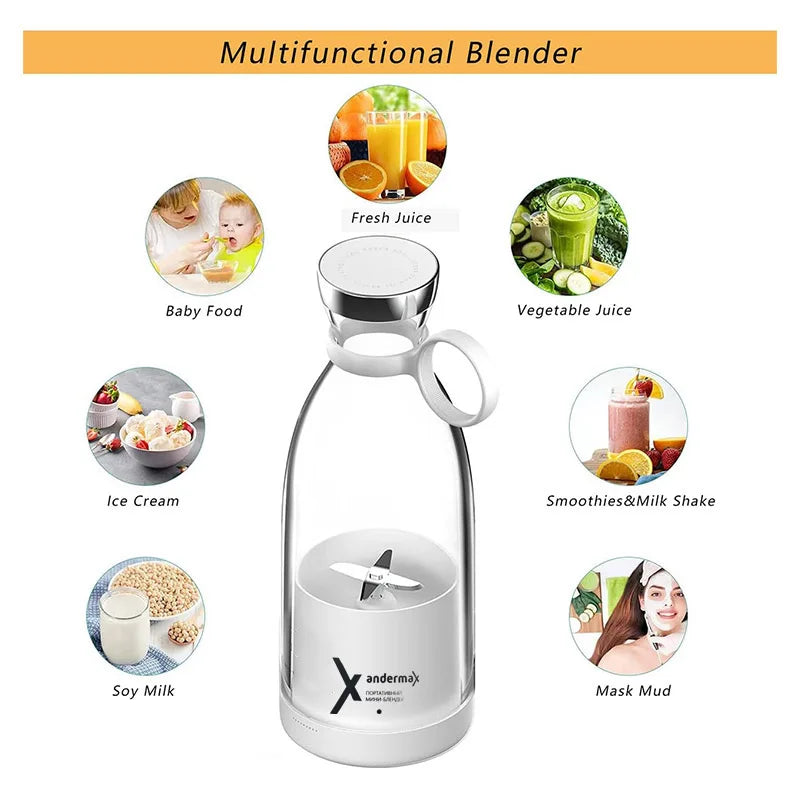 Portable Mini Blender 350ml – USB Rechargeable Electric Juicer Cup with 4 Blades for Smoothies & Fruit Juice